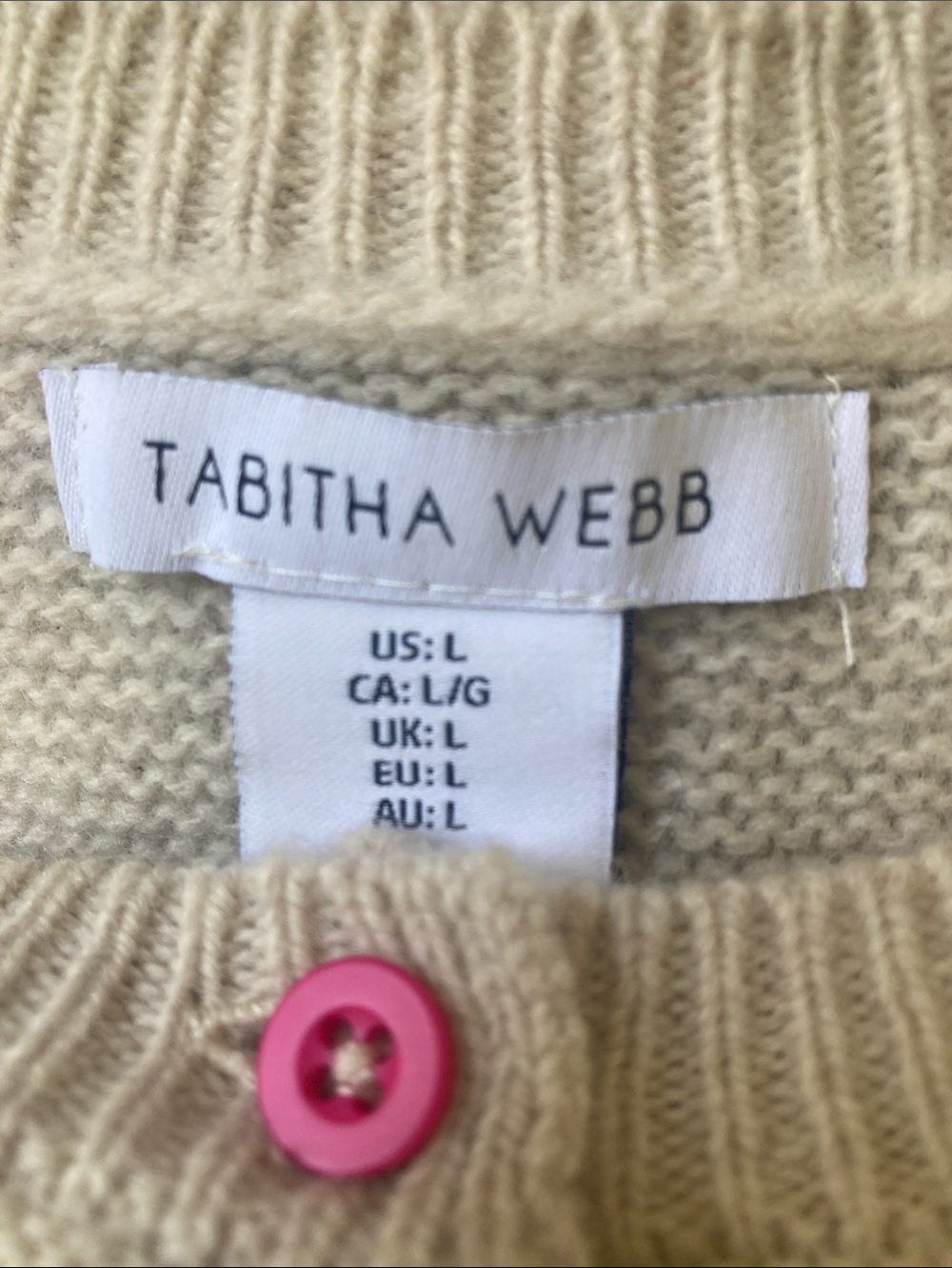 Tabitha Webb Lambswool Cardigan Oatmeal Multicolor Button Knit Sweater - Picture 6 of 9